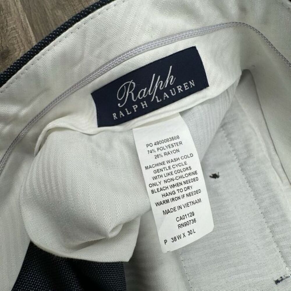 Ralph Ralph Lauren Pants Mens 38x30 Gray Pleat Front Straight Dress Polka Dot‎ - Picture 5 of 5